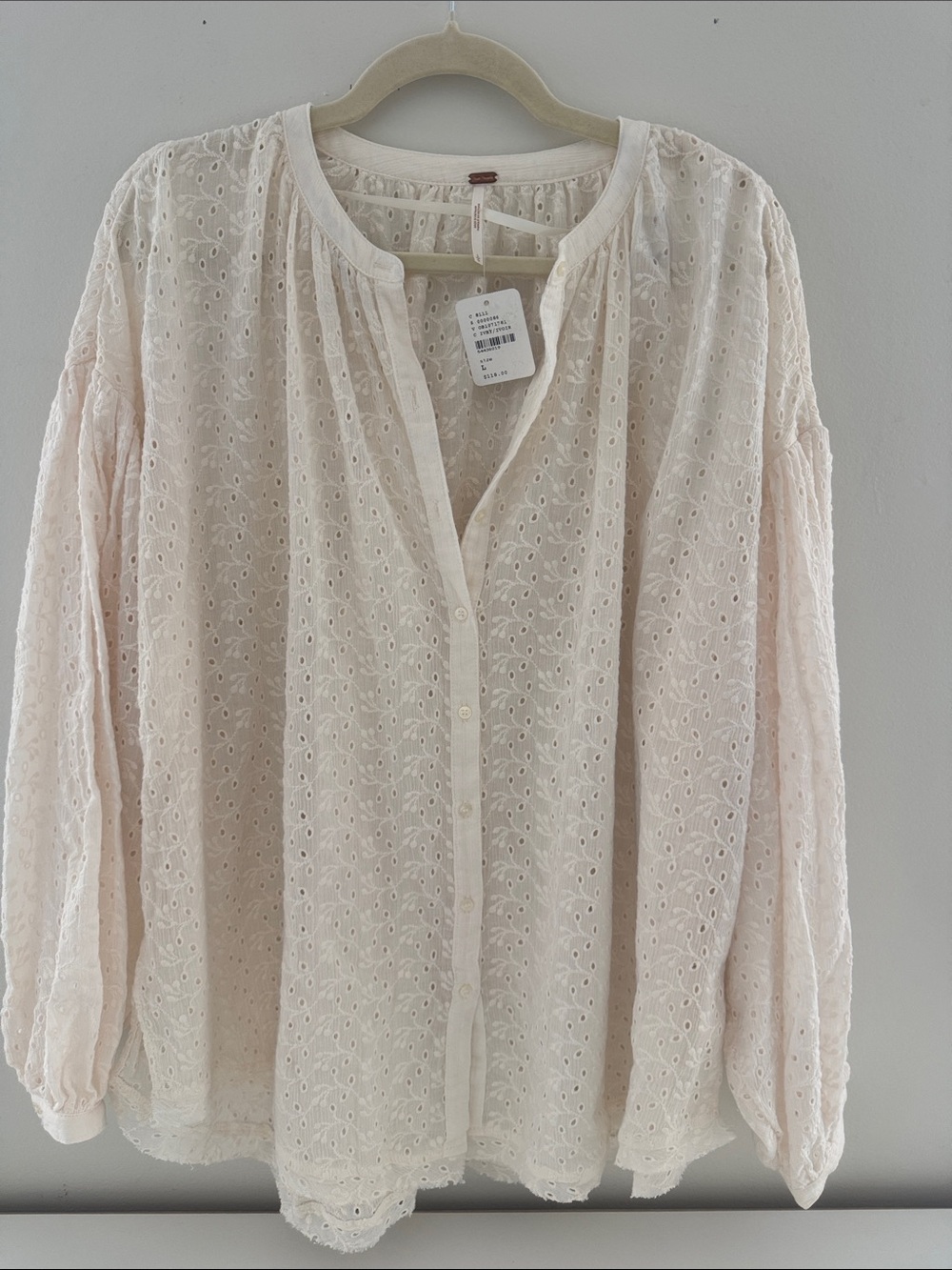 Free People Boho Eyelet Button-Front Blouse - Cream nwt size L